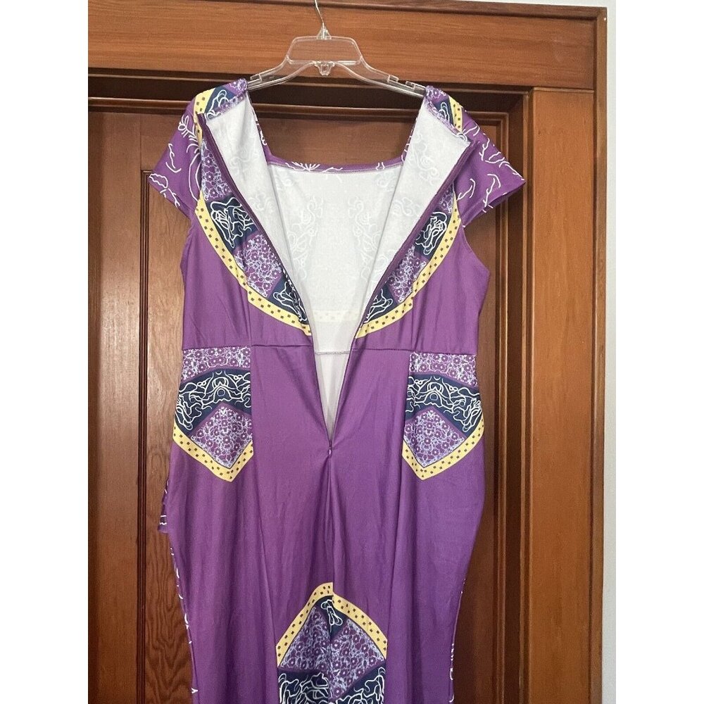 African Mermaid Dress Cap Sleeve Square Neck Floor Length Geometric Womens 2XL - Picture 11 of 12